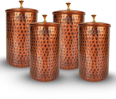 IndianArtVilla Copper Grocery Container  - 1300 ml(Pack of 4, Black, Brown)