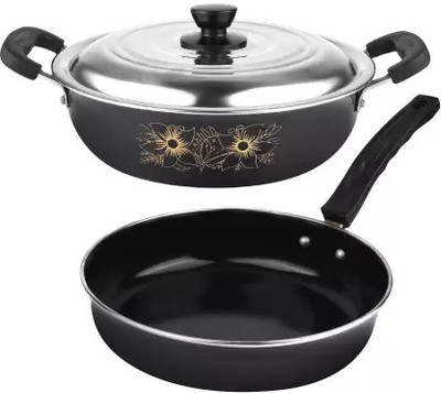 Maharajee Aluminium Induction Bottom Non-Stick Coated Cookware Set(Aluminium, 3 - Piece)