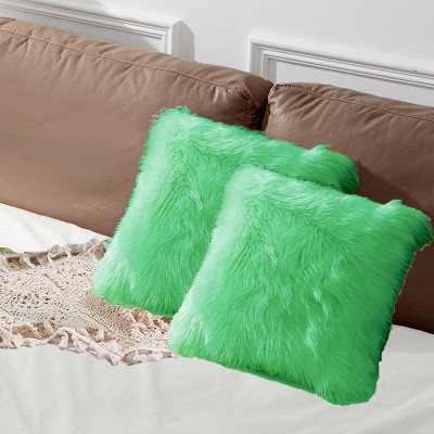 PICKKART Fur Cushions & Pillows Cover(Pack of 2, 30 cm*30 cm, Light Green)