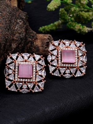 Karatcart Pink American Diamond Studded Classic Cubic Zirconia Alloy Stud Earring