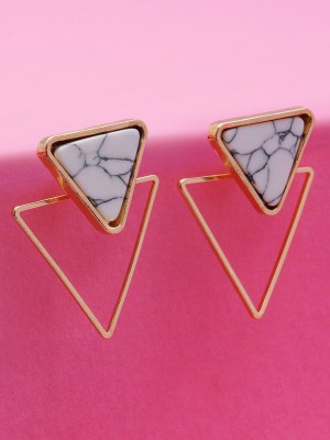 Karatcart Gold Plated White Triangular Turquoise Alloy Stud Earring