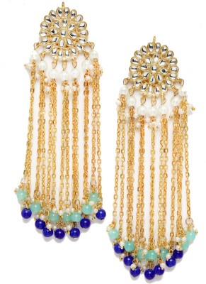 Karatcart Blue Beads Kundan Beads Alloy Tassel Earring