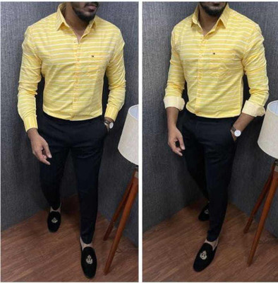 WELE DERBIES Polyester Printed, Striped Shirt Fabric