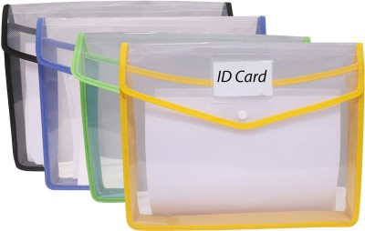 Kopila Plastic Office Plastic,Transparent ,Documents File Storage Button Bag(Set Of 4, Multicolor)
