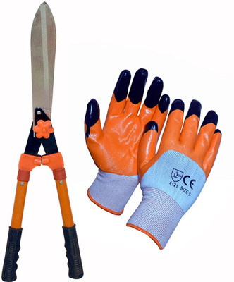 JetFire Wooden Handle - Steel Hedge Shears with Rubber Grip Handle and Hand Gloves Garden Tool Kit(2 Tools)