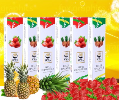 SEWA STRAWBERRY|PINEAPPLE Charcoal Free Premium Incense Stick (Pack of 3) 100 gm box STRAWBERRY, PINEAPPLE(600, Set of 3)