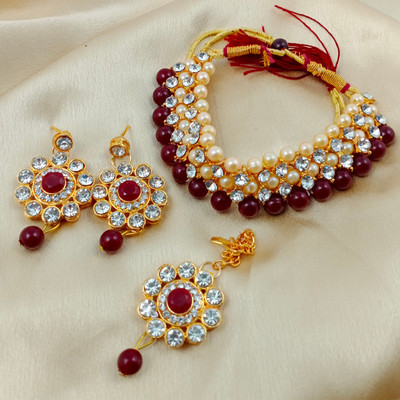 FINX Fly Without Wings Brass Maroon Jewellery Set(Pack of 1)