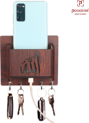 POCKESTER Wood Key Holder(5 Hooks, Brown)