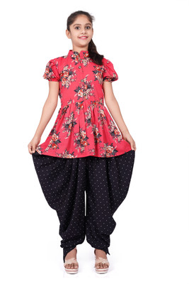 VISHWA FASHION Girls Festive & Party Kurta and Dhoti Pant Set(Pink Pack of 1)