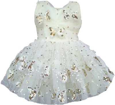 The Kids Shoppe Girls Midi/Knee Length Casual Dress(Silver, Sleeveless)