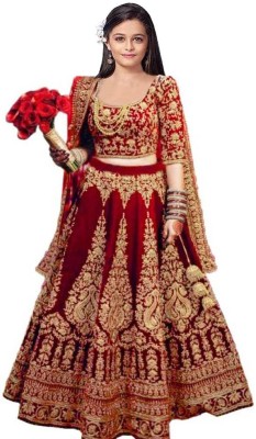 A To Z Cart Girls Lehenga Choli Ethnic Wear Embroidered Lehenga, Choli and Dupatta Set(Red, Pack of 1)