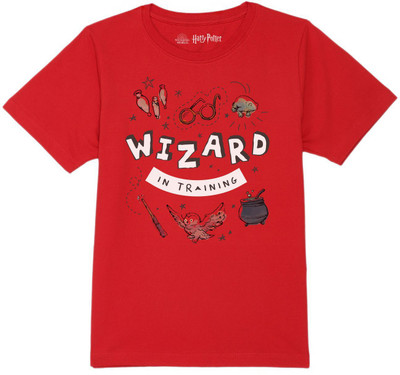 HARRY POTTER Boys Typography, Printed Pure Cotton Regular T Shirt(Red, Pack of 1)