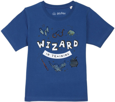 HARRY POTTER Boys Typography, Printed Pure Cotton Regular T Shirt(Blue, Pack of 1)