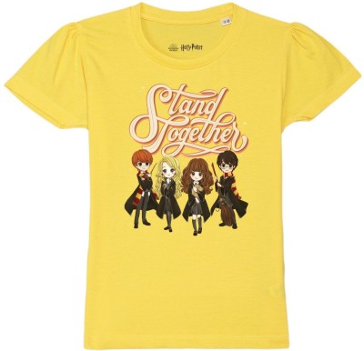 Harry Potter by Wear Your Mind Girls Printed Pure Cotton T Shirt(Yellow, Pack of 1)