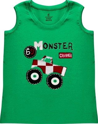 Wunderbars Boys & Girls Typography, Printed Pure Cotton Regular T Shirt(Green, Pack of 1)