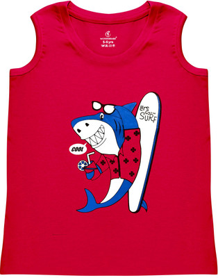 Wunderbars Boys Printed Pure Cotton Regular T Shirt(Red, Pack of 1)