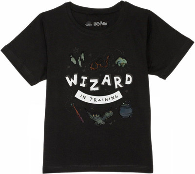 HARRY POTTER Boys Typography, Printed Pure Cotton Regular T Shirt(Black, Pack of 1)