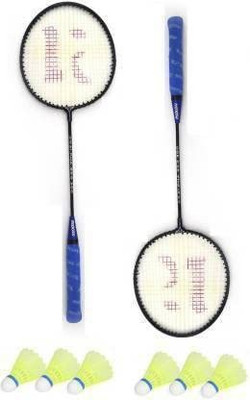 KANG Alpha Iron Body Pack of 2 Piece Badminton Racquet with 6 Pieces Shuttle Badminton Kit