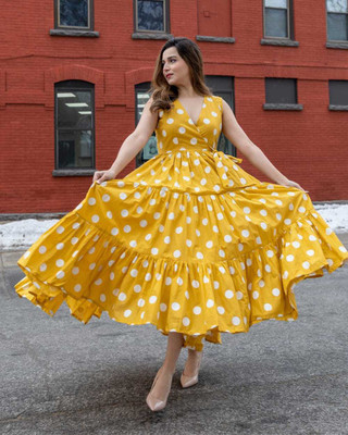 Krishna Enterprises Women Printed Anarkali Kurta(Yellow)
