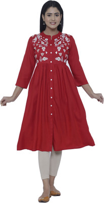 Sakshi Creation Women Floral Print Flared Kurta(Red)