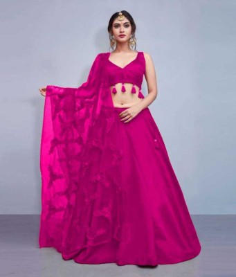 JANVI CREATION Solid, Self Design Semi Stitched Lehenga Choli(Pink)