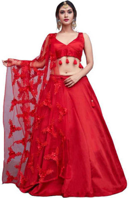 JANVI CREATION Solid, Self Design Semi Stitched Lehenga Choli(Red)