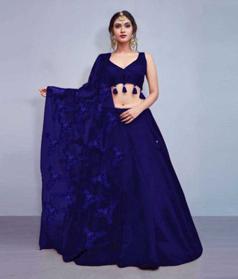 JANVI CREATION Solid, Self Design Semi Stitched Lehenga Choli(Dark Blue)
