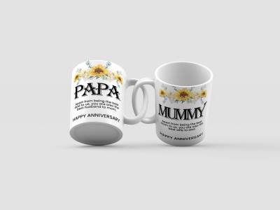Home Decor Expert Happy Anniversary Mummy & Papa Gift Coffee 350 ML Ceramic Coffee Mug(300 ml, Pack of 2)