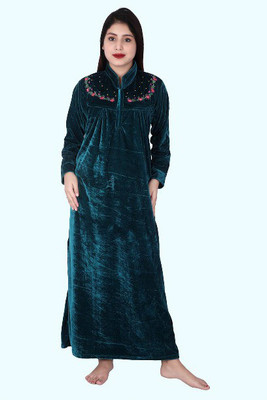 Crazeis Women Nighty(Dark Green)