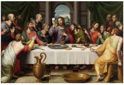 Dharvika Innovations Jesus The Last Supper Painting Sparkle Coated Self Adhesive Digital Reprint 36 inch x 24 inch Painting(Without Frame)