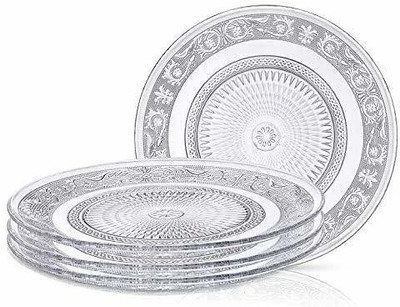 T R Creation Crystal Clear Serving Plate for Dining 6INCH Paraat(Pack of 4,Microwave Safe) Half Plate(Pack of 4, Microwave Safe)