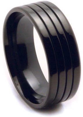 HOUSEOFTRENDZZ TITANIUM BLACK GROOVE MENS STAINLESS STEEL RING (PACK OF 1 PIECE) Stainless Steel Titanium Plated Ring