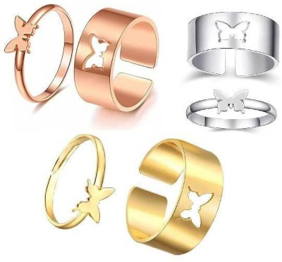 vien Butterfly Vintage Punk Style Out FingerJoint Ring Hollow Couple Rings(pack of 3) Alloy Sterling Silver, Gold Plated Ring Set