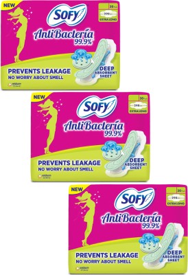 SOFY AntiBacteria Extra Long- XL - (30+30+30 Count) Sanitary Pad(Pack of 3)