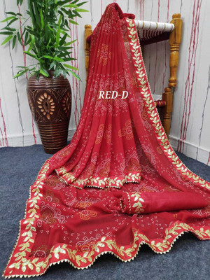 welcome creation Printed Bandhani Georgette Saree(Red)