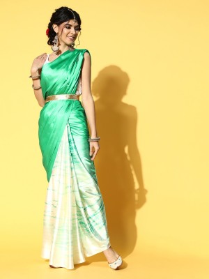 Kimisha Printed Bollywood Satin Saree(Green)