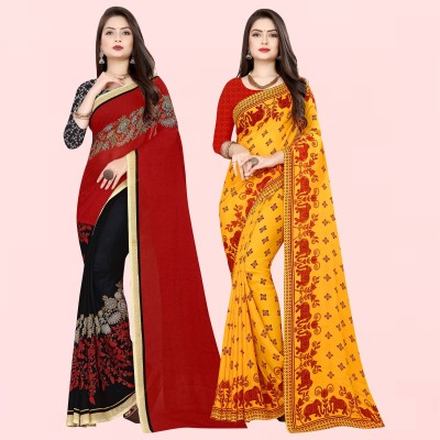 Anand Sarees Printed Daily Wear Georgette Saree(Pack of 2, Red, Yellow)