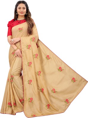 Barkiya Creation Embroidered Bollywood Silk Blend Saree(Cream)