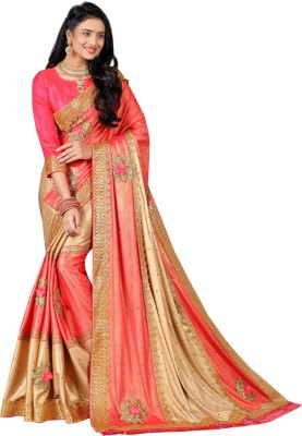 Krishna R fashion Embellished Bollywood Lycra Blend Saree(Gold, Pink)
