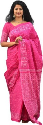 NIKHILAM Printed Handloom Pure Cotton Saree(Pink)