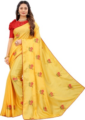 Barkiya Creation Embroidered Bollywood Silk Blend Saree(Yellow)