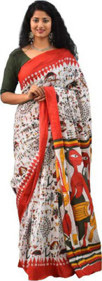 NIKHILAM Printed Handloom Pure Cotton Saree(Multicolor)