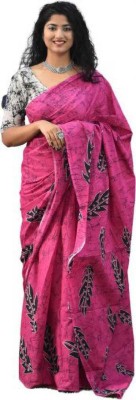 NIKHILAM Printed Handloom Pure Cotton Saree(Pink)