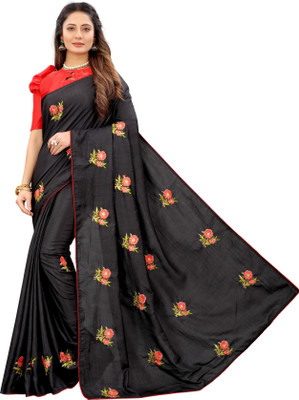 Barkiya Creation Embroidered Bollywood Silk Blend Saree(Black)