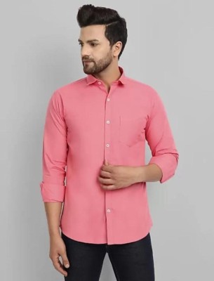 SK Fashion Men Solid Casual Pink Shirt