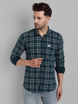 Majestic Man Men Checkered Casual Dark Blue Shirt