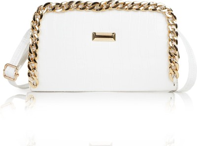 Romofy White Sling Bag Classic Fashionable Shoulder Crossbody With Gold Chain Strap Slingbag For Women