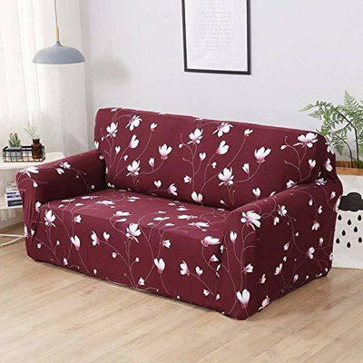 HOUSE OF QUIRK Polyester Abstract 3 Seater Sofa Cover(Wine Floral Pack of 1)
