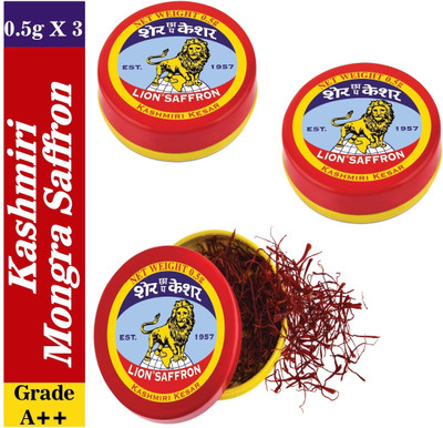 LION SAFFRON Grade A++ Mongra Pure Kashmiri Kesar Saffron for Pregnant Women & Health(3 x 0.5 g)