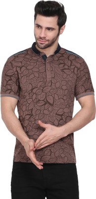 Camey Printed Men Polo Neck Brown T-Shirt
